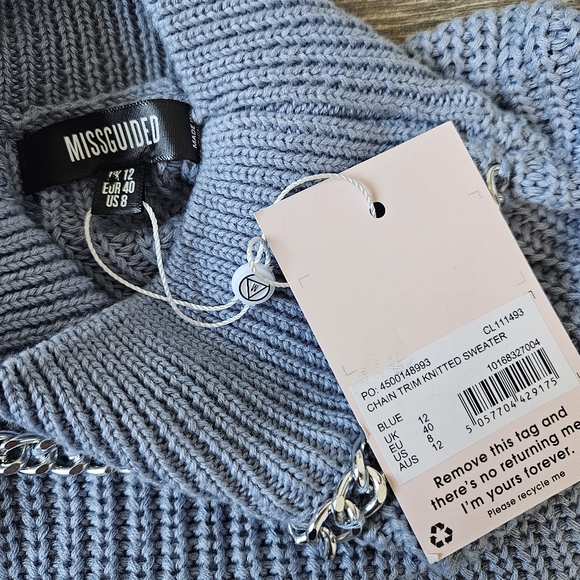 Missguided Powder Blue Mock Neck Knit Sweater with Chain Link Trim - Picture 4 of 13